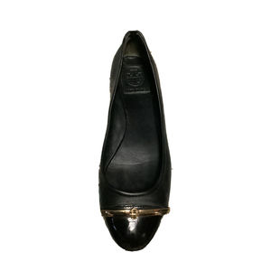 Tory Burch Pacey Driver Black Cap Toe Patent Ballet Flats Women Sz 7.5M